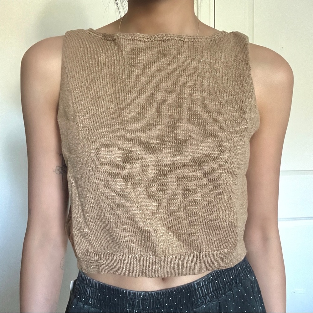 NWT Commense Knit Cotton Blend Crop Top - Brown (Size Small)